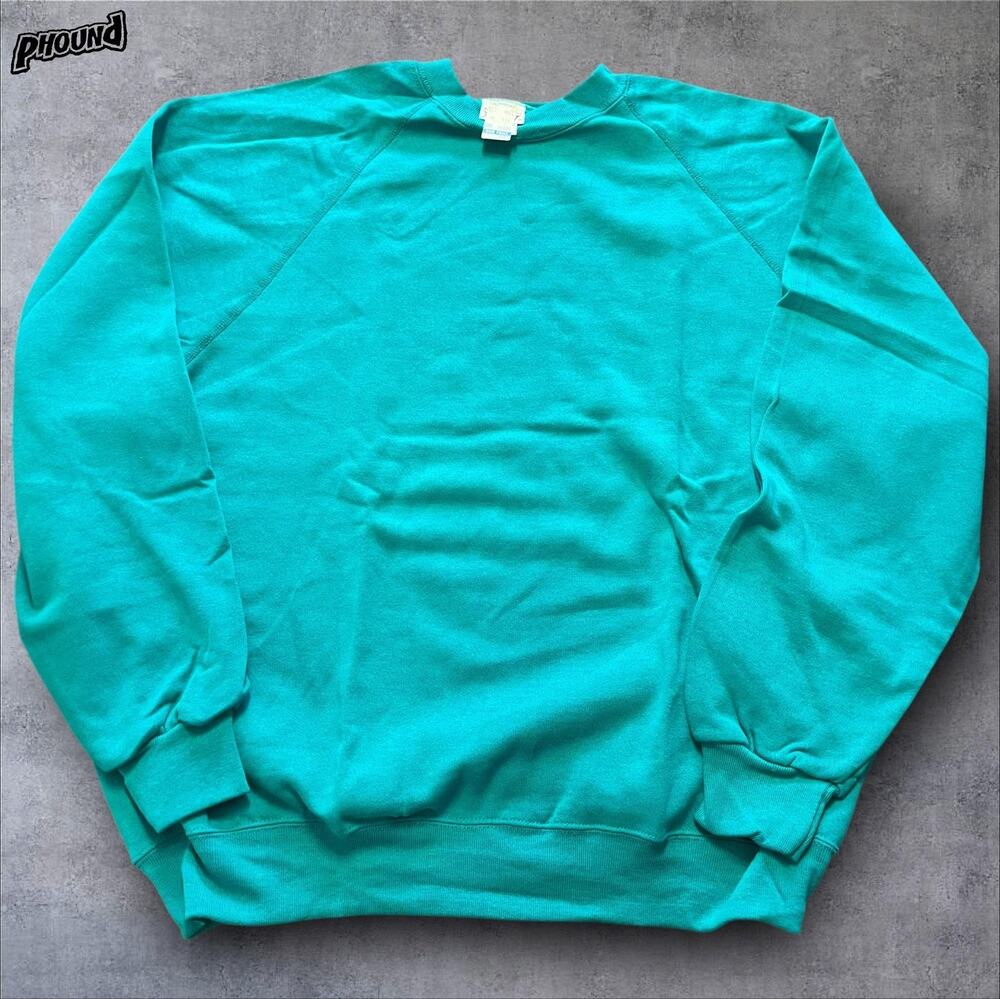 Vintage Basic Wear Sweatshirt Mens 3XL Teal Green Raglan Crewneck Made USA 90s